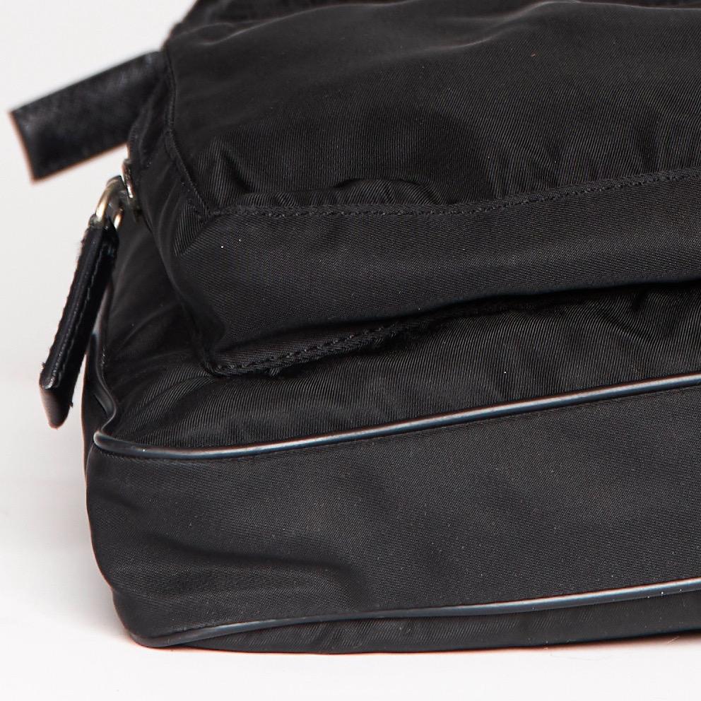Prada Mens Double Pocket Black Nylon Crossbody Bag In Good Condition For Sale In Montreal, Quebec