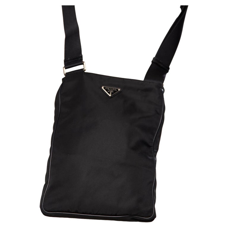 Prada Mens Double Pocket Black Nylon Crossbody Bag For Sale at 1stDibs