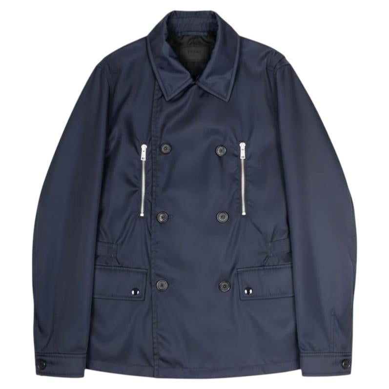 PRADA 2019 navy blue nylon zip front dual pocket minimal jacket