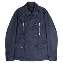 Giacca da uomo Prada leggera in poliammide blu con cerniere, taglia IT48