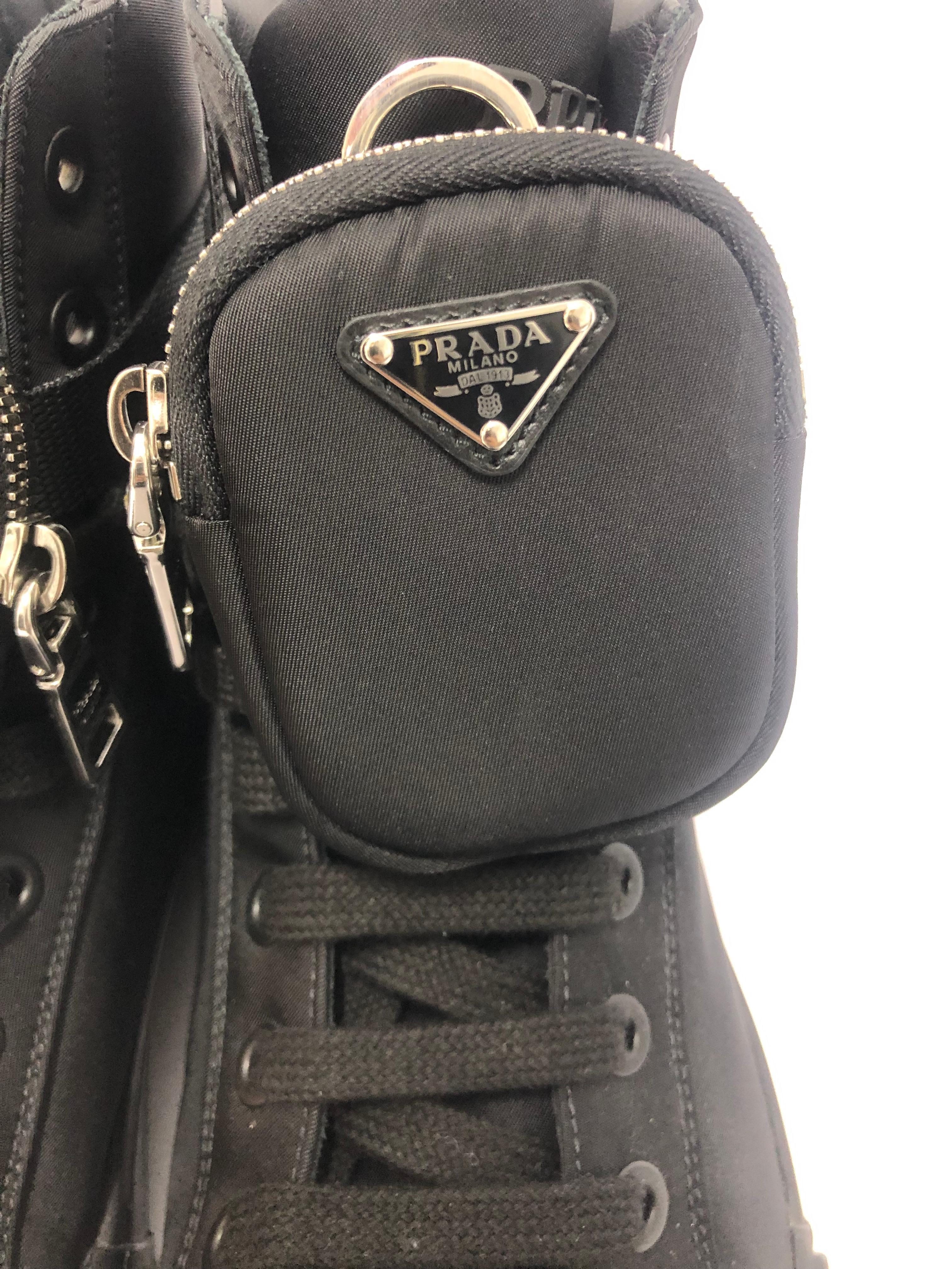 Prada Men's Re-Nylon Wheel High-Top Sneakers Size US 8.5 For Sale 5