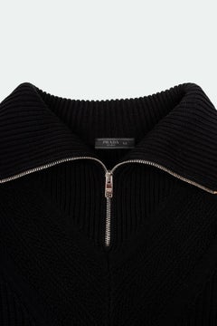Maglione da uomo Prada a maglia grossa con collo alto, nero, in cotone