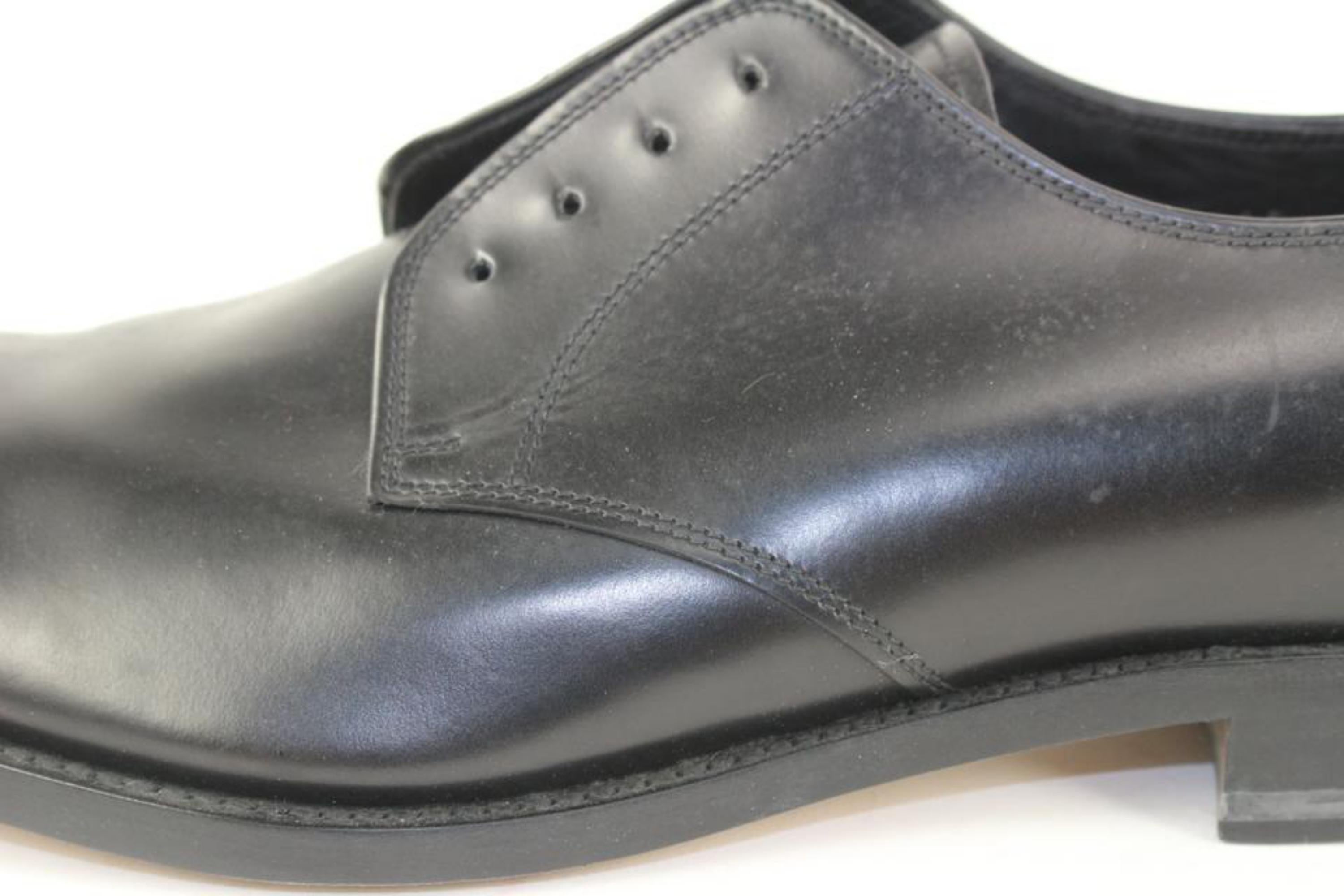 Men's Prada Mens US 10.5 Black Cordovan Leather Lace up Classic Derby Shoe 2PR1112 For Sale