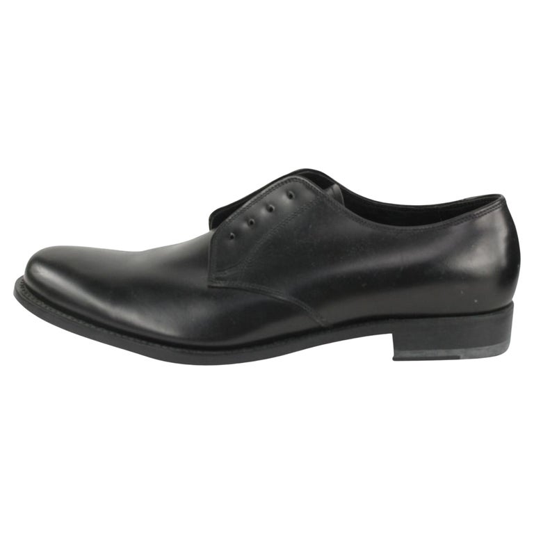 Prada Mens US 10.5 Black Cordovan Leather Lace up Classic Derby Shoe  2PR1112 For Sale at 1stDibs