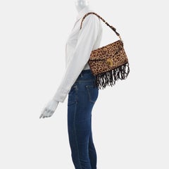 Prada Messenger Leopard Print Pony-style Calfskin Fringe Trimmed Shoulder Bag