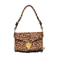 Prada Messenger Leopard Print Pony-style Calfskin Fringe Trimmed Shoulder Bag