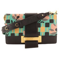 Prada Metal Ribbon Shoulder Bag Printed Leather Medium