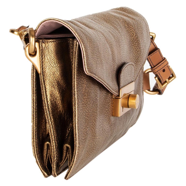 PRADA metallic antique gold leather BERLINO SOUND Shoulder Bag at 1stDibs |  prada green bag, burgundy coach purse