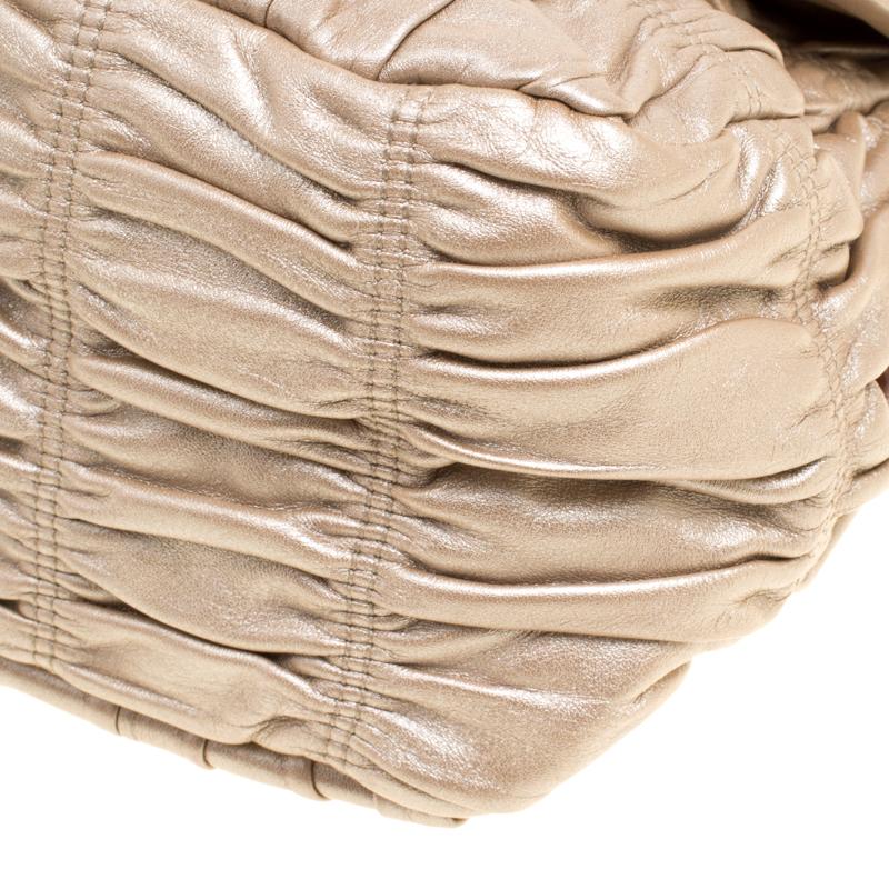 Prada Metallic Beige Leather Gaufre Chain Shoulder Bag 4