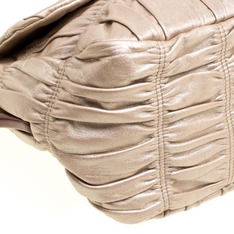 Prada Metallic Beige Leather Gaufre Chain Shoulder Bag 5