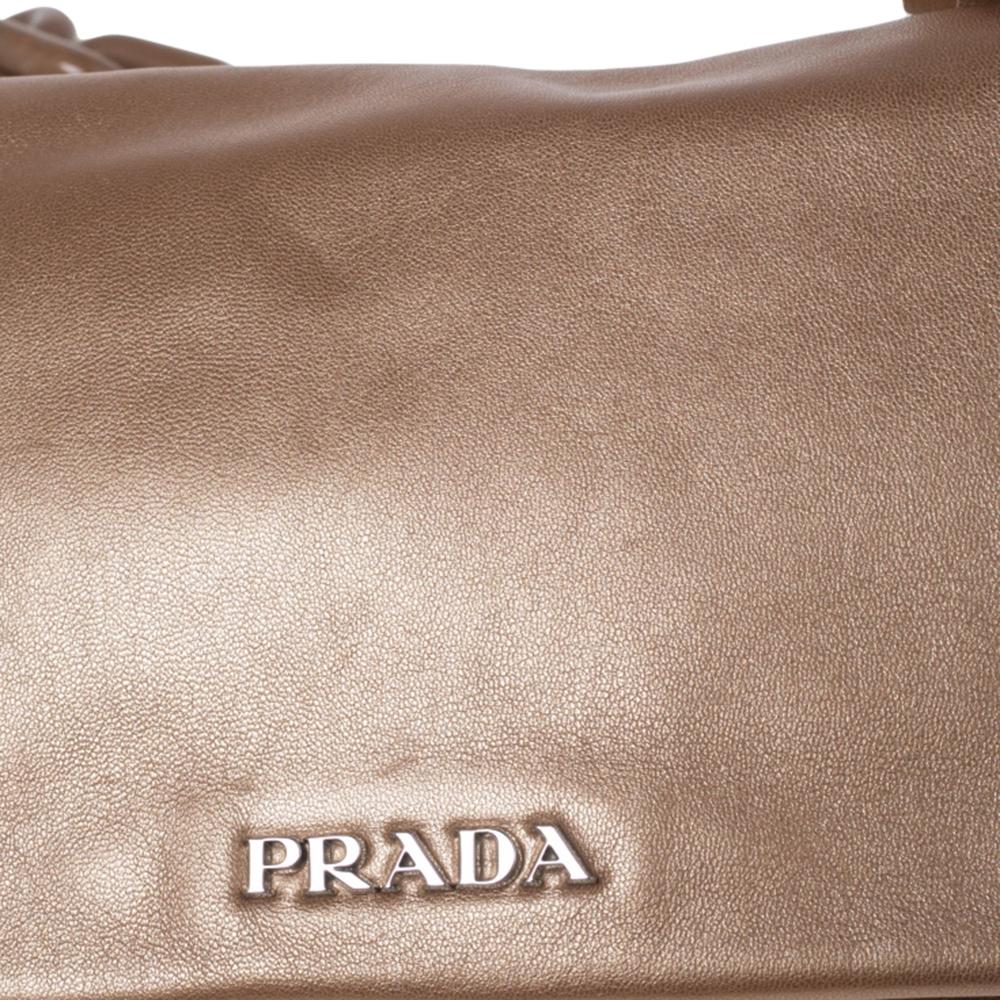 Prada Metallic Beige Leather Ruffle Chain Shoulder Bag 3