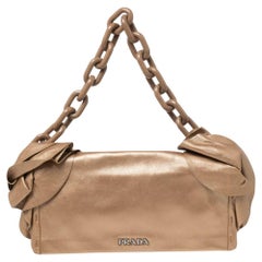 Prada Metallic Beige Leather Ruffle Chain Shoulder Bag