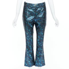 PRADA metallic blue green floral lurex brocade crop pants trousers IT38 XS