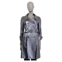 Used PRADA metallic blue leather TRENCH Coat Jacket 40 S