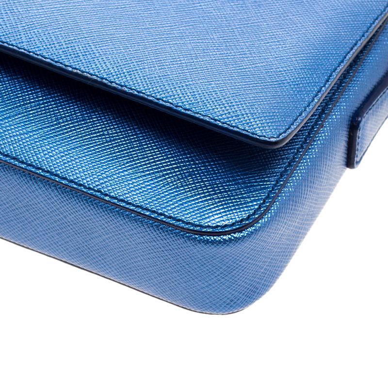 Prada Metallic Blue Saffiano Lux Leather Chain Shoulder Bag 6