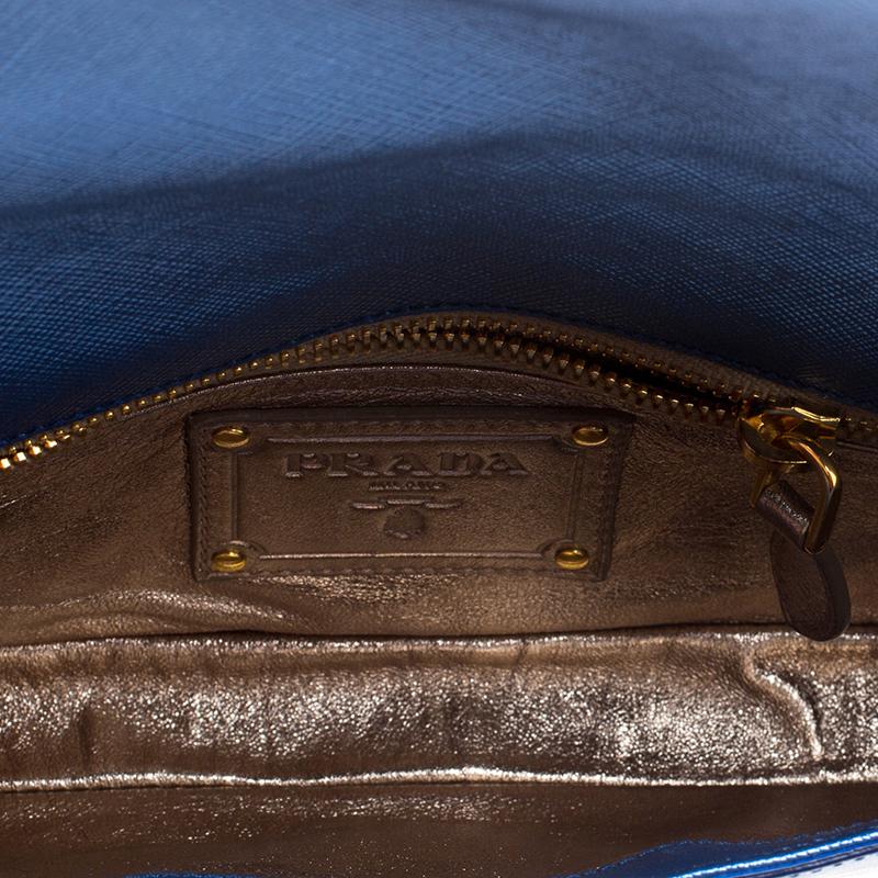 Prada Metallic Blue Saffiano Lux Leather Chain Shoulder Bag 3