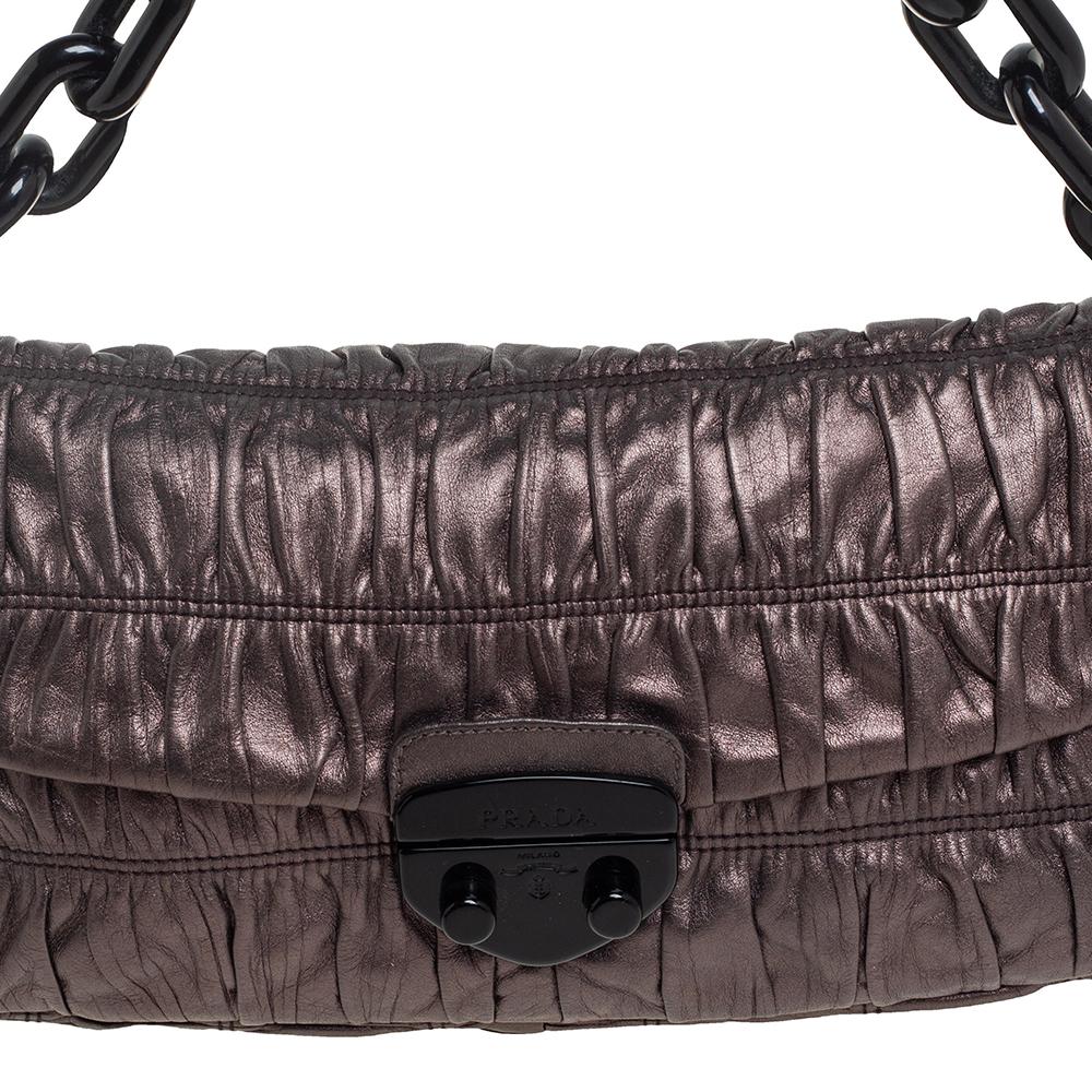 Prada Metallic Bronze Gaufre Leather Chain Shoulder Bag 4