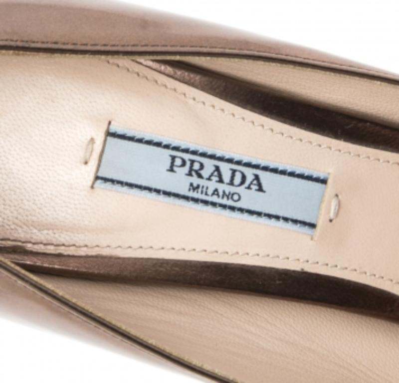 Women's Prada Metallic Bronze Leather Platform Pumps Size 38.5