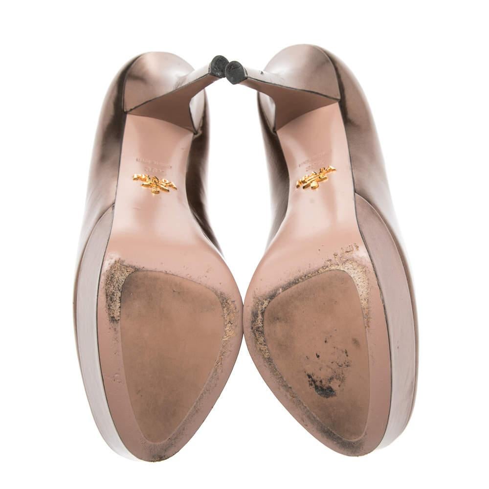 Prada Metallic Bronze Leather Platform Pumps Size 38.5 1