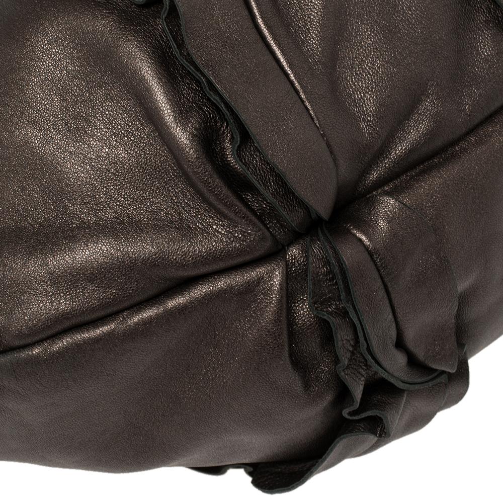 Prada Metallic Bronze Leather Ruffle Hobo Bag 2