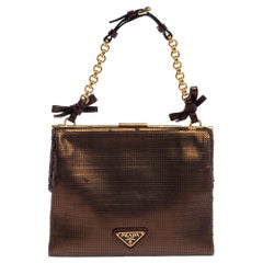 Prada Metallic Bronze Sequin Frame Clutch