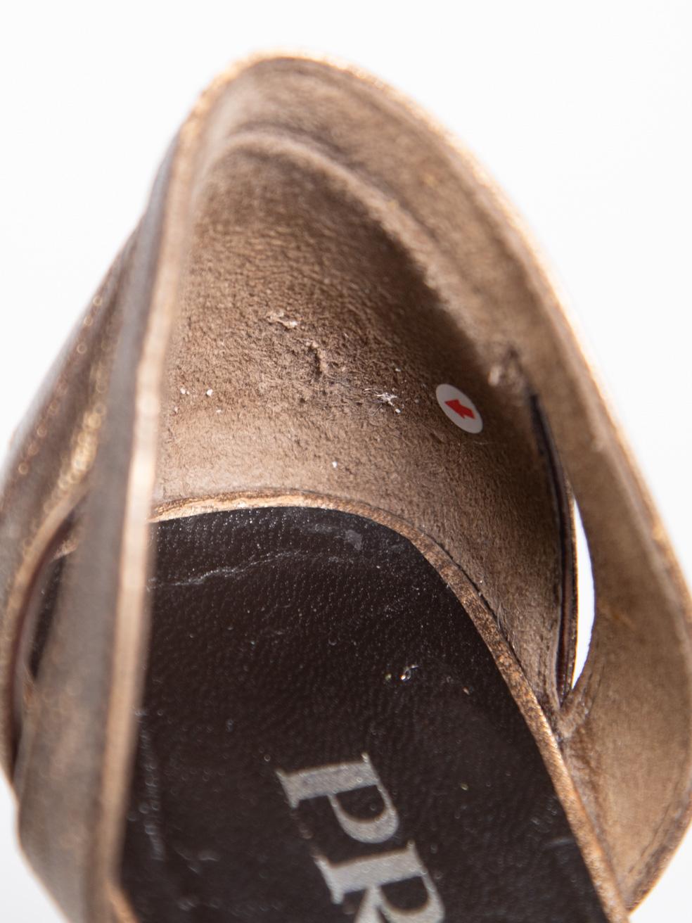 Prada Metallic Brown Leder Peep Toe Heels Größe IT 37.5 im Angebot 5
