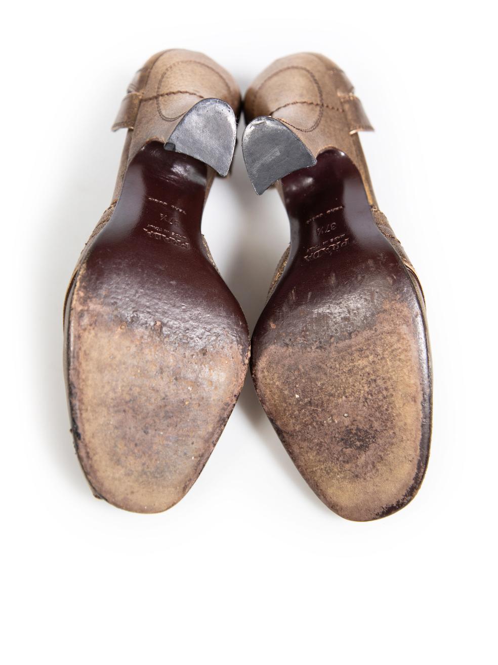 Prada Metallic Brown Leather Peep Toe Heels Size IT 37.5 In Good Condition For Sale In London, GB