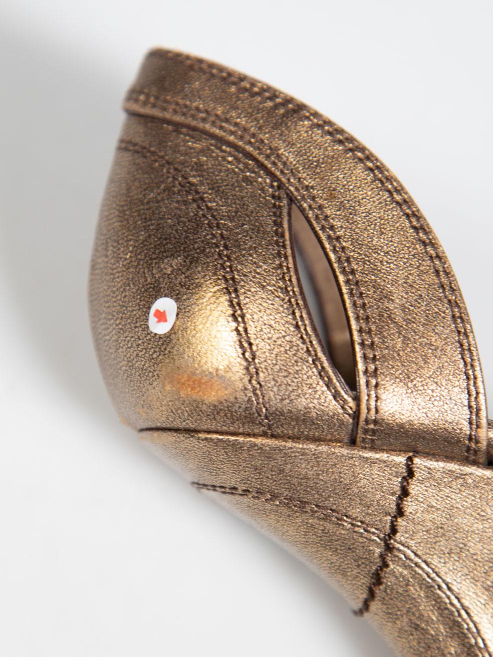 Prada Metallic Brown Leather Peep Toe Heels Size IT 37.5 For Sale 3