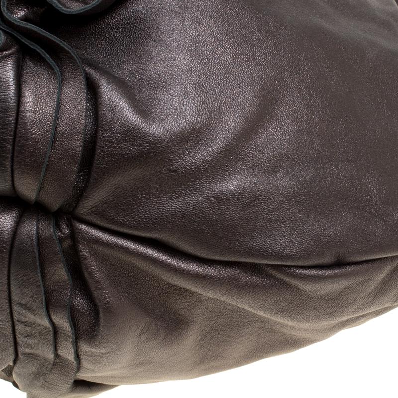 Prada Metallic Brown Leather Ruffle Hobo 5