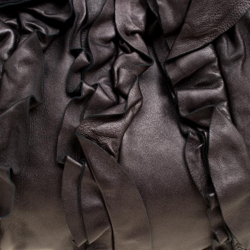 Women's Prada Metallic Brown Leather Ruffle Hobo