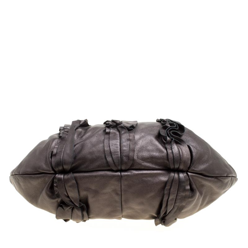 Prada Metallic Brown Leather Ruffle Hobo 1