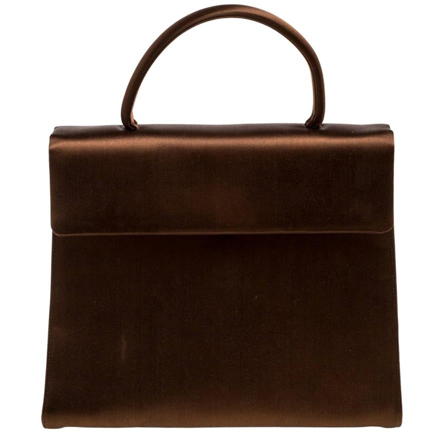 Prada Metallic Brown Satin Top Handle Bag