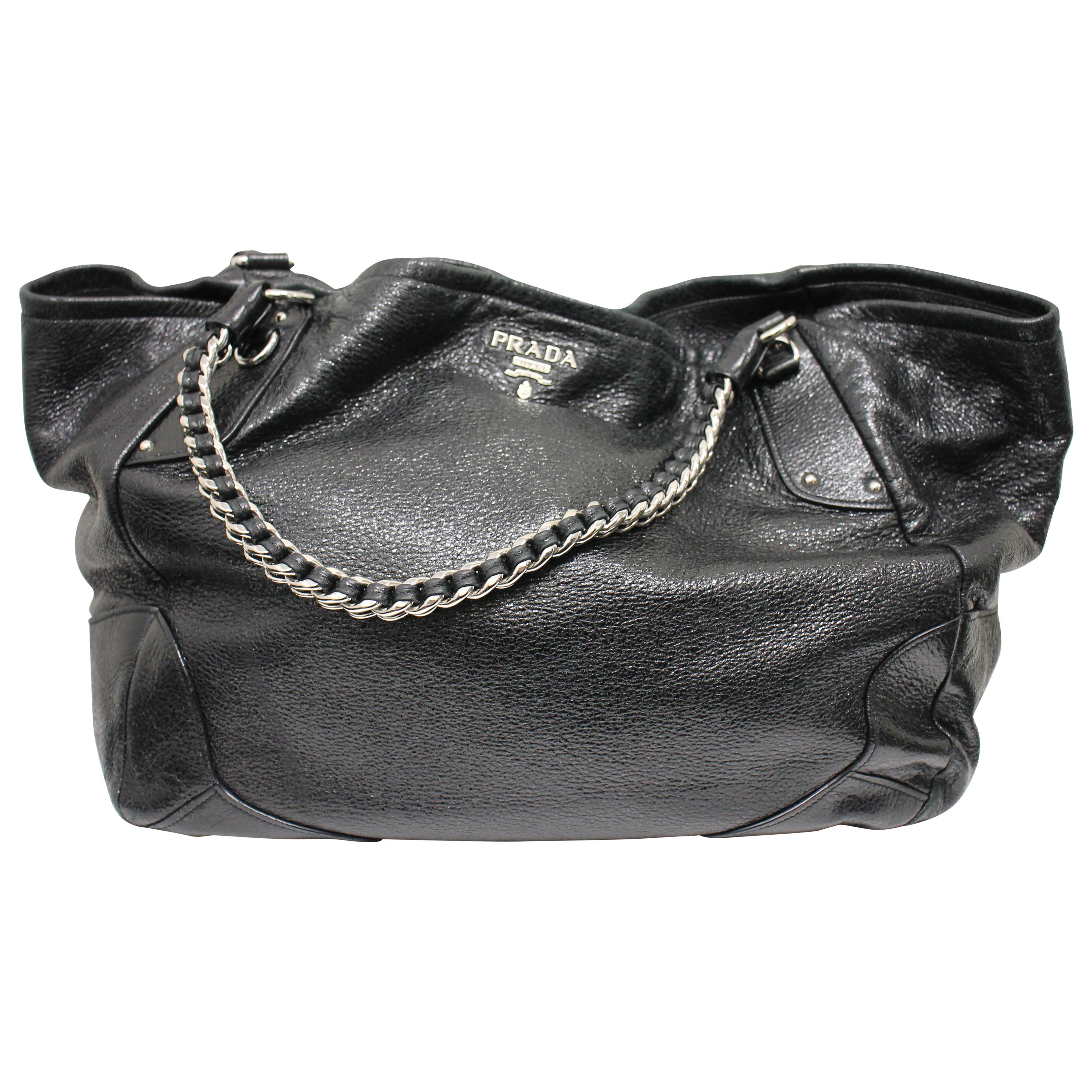 Prada Metallic Cervo Lux Chain Tote For Sale