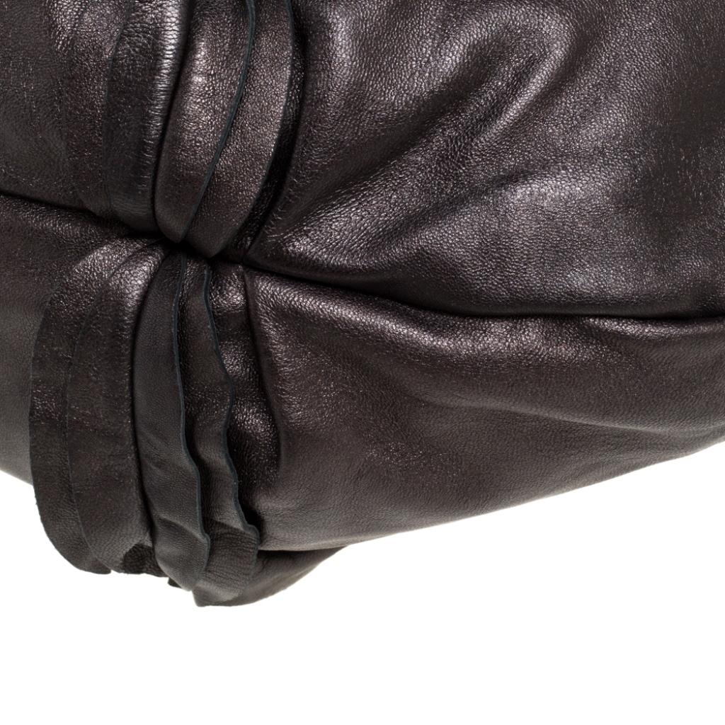 Prada Metallic Dark Brown Leather Ruffle Mordore Hobo 5