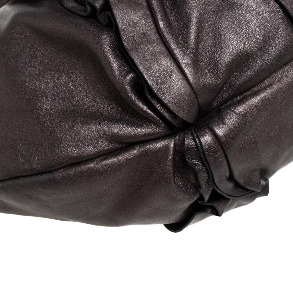 Prada Metallic Dark Brown Leather Ruffle Mordore Hobo 6