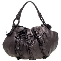 Prada Metallic Dark Brown Leather Ruffle Mordore Hobo Prada Metallic Dark Brown Leather Ruffle Mordore Hobo