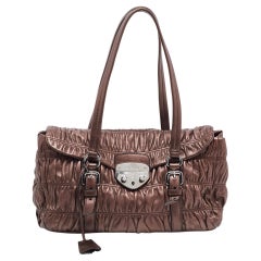 Prada Metallic Dark Brown Matelasse Leather Pushlock Flap Shoulder Bag