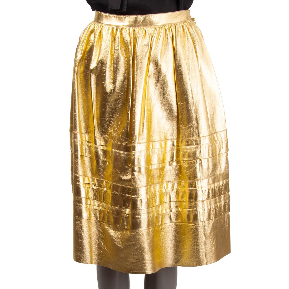 Gold PRADA metallic gold 2008 LEATHER Skirt 38 XS For Sale