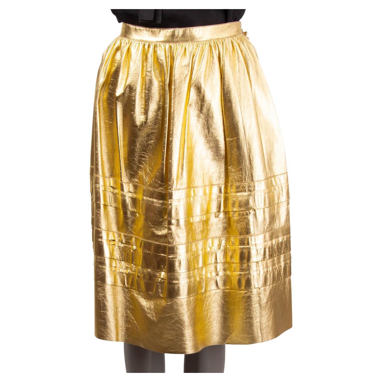 PRADA metallic gold 2008 LEATHER Skirt 38 XS For Sale