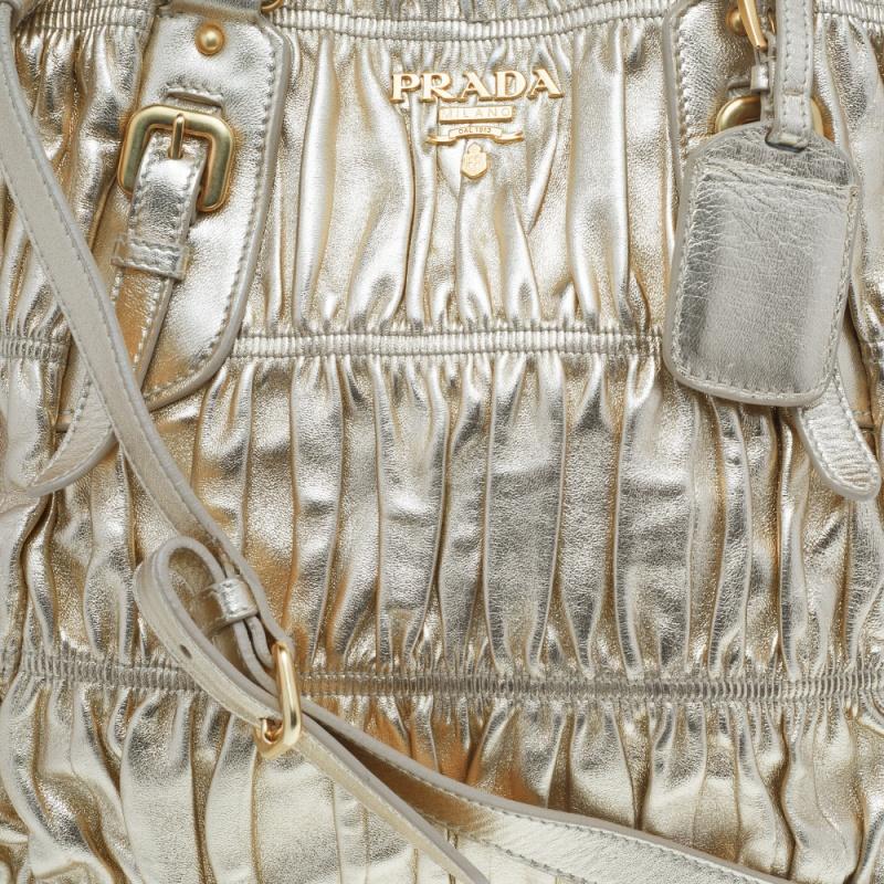 Women's Prada Metallic Gold Gathered Leather Satchel