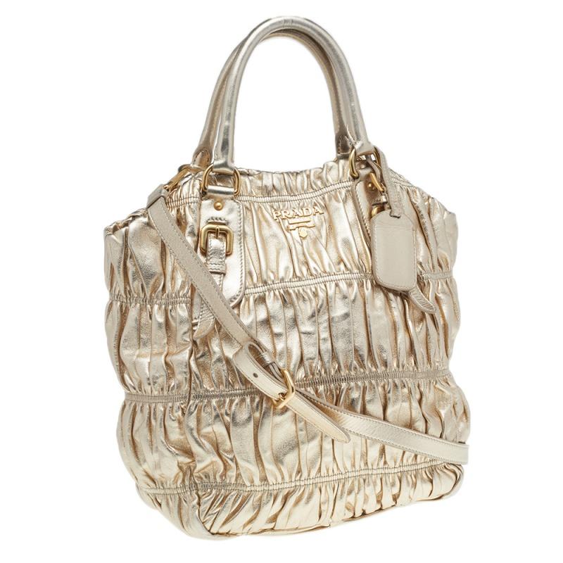 Prada Metallic Gold Gathered Leather Satchel 1