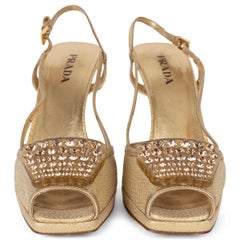 PRADA metallic gold leather 2006 CRYSTAL EMBELLISHED Sandals Shoes 39