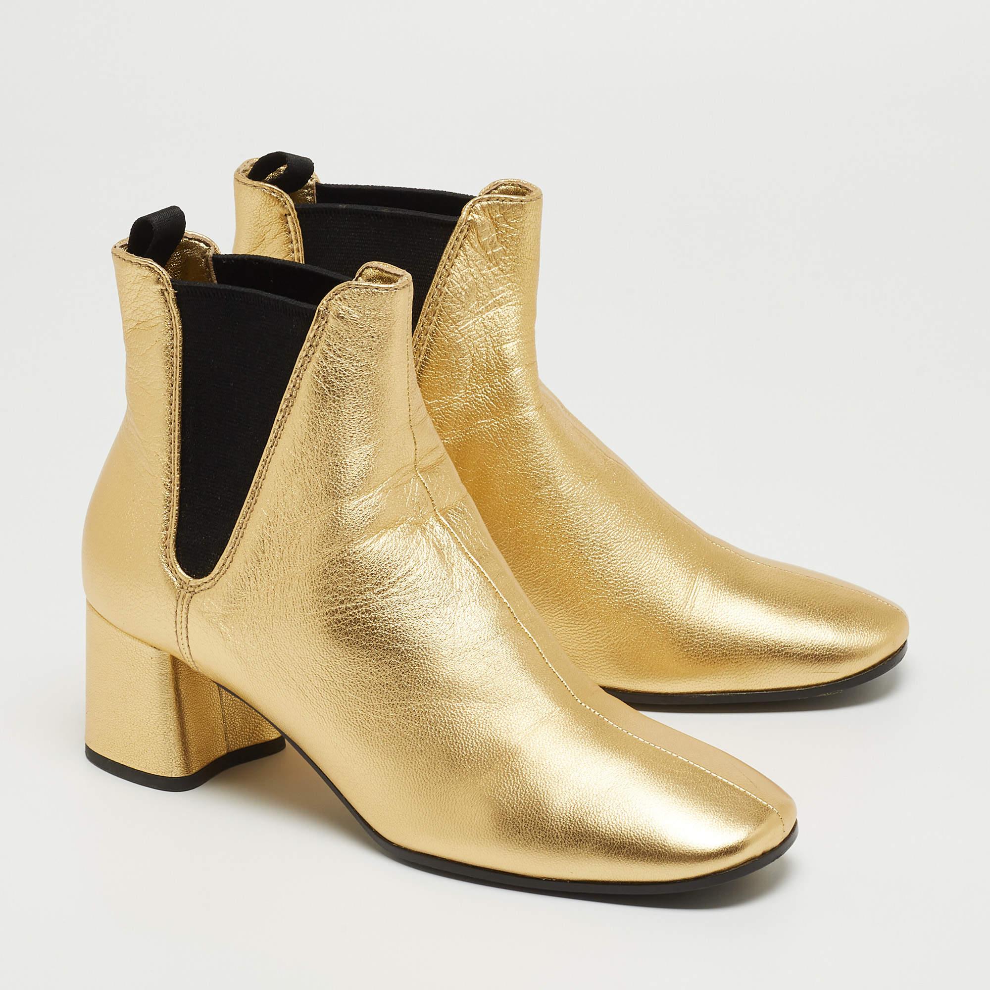 Prada Metallic Gold Leather Ankle Boots Size 37 6
