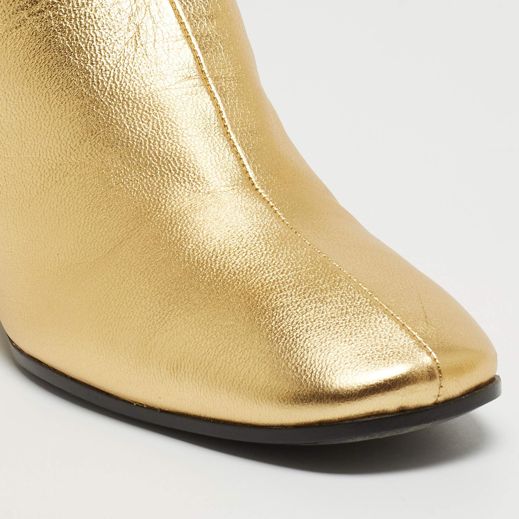 Prada Metallic Gold Leather Ankle Boots Size 37 7