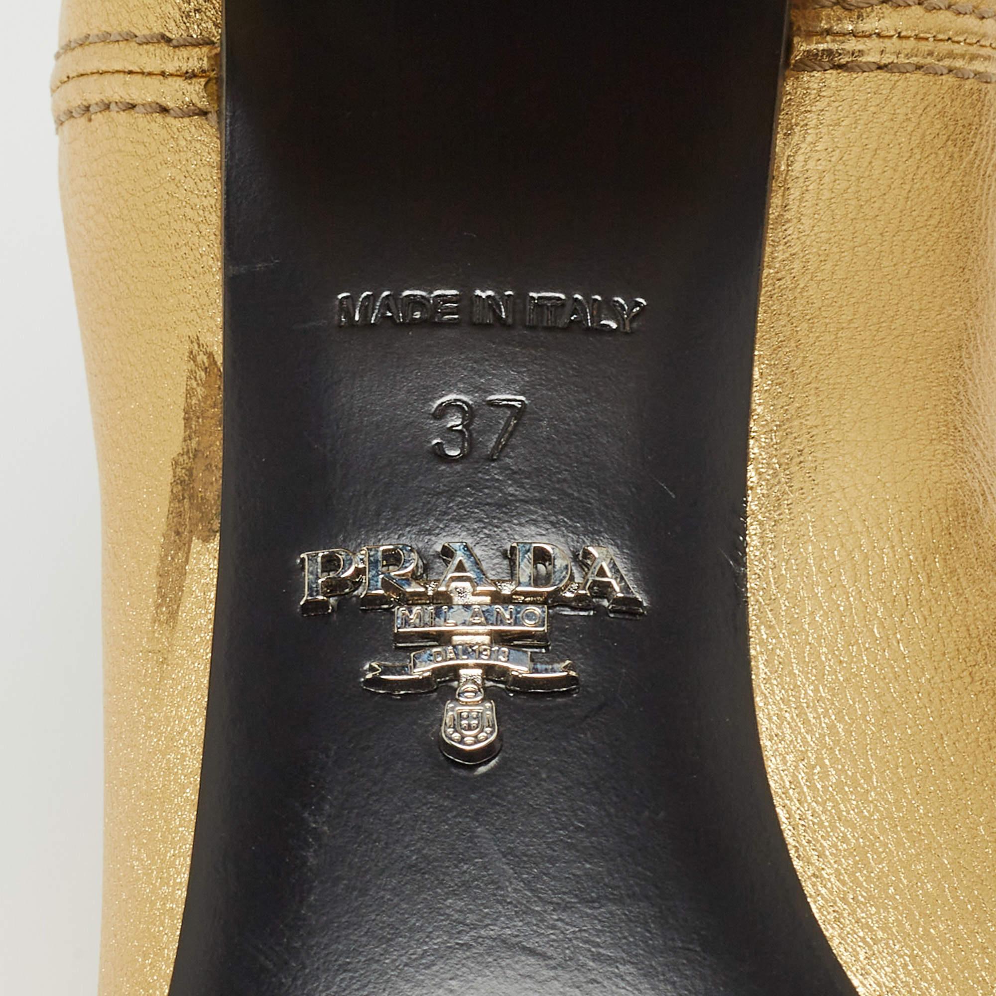 Women's Prada Metallic Gold Leather Ankle Boots Size 37