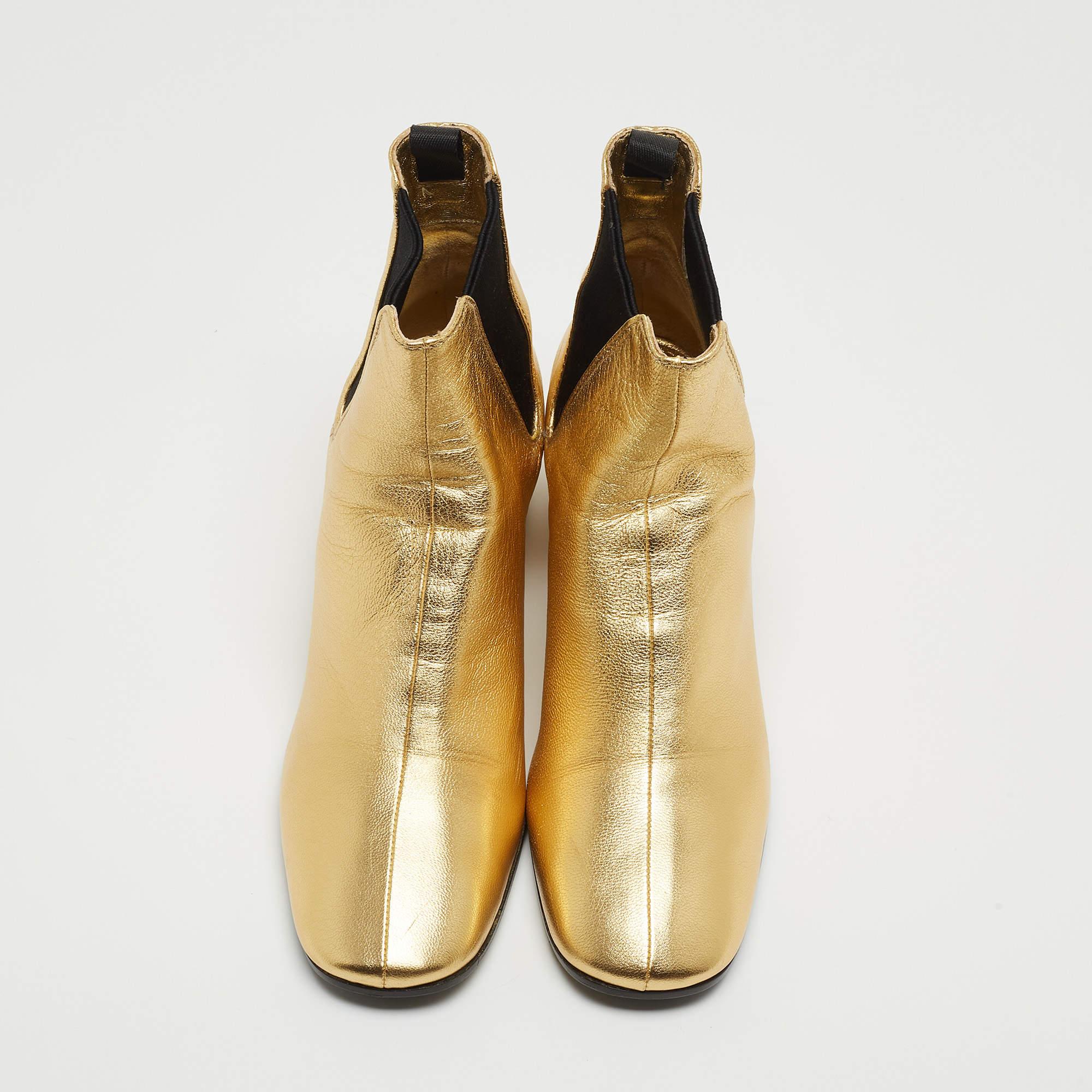 Prada Metallic Gold Leather Ankle Boots Size 37 5