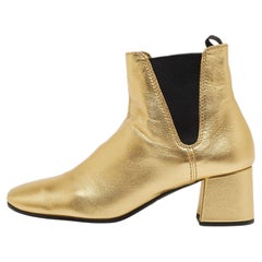 Prada Metallic Gold Leather Ankle Boots Size 37