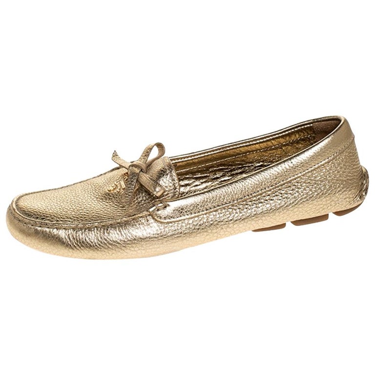 PRADA 25S LOW HEELS SLIP ON BOW 45MM IN GOLDEN BEIGE GLOSSY CALFSKIN