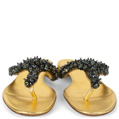 PRADA metallic gold leather CRYSTAL THONG Sandals Shoes 39.5