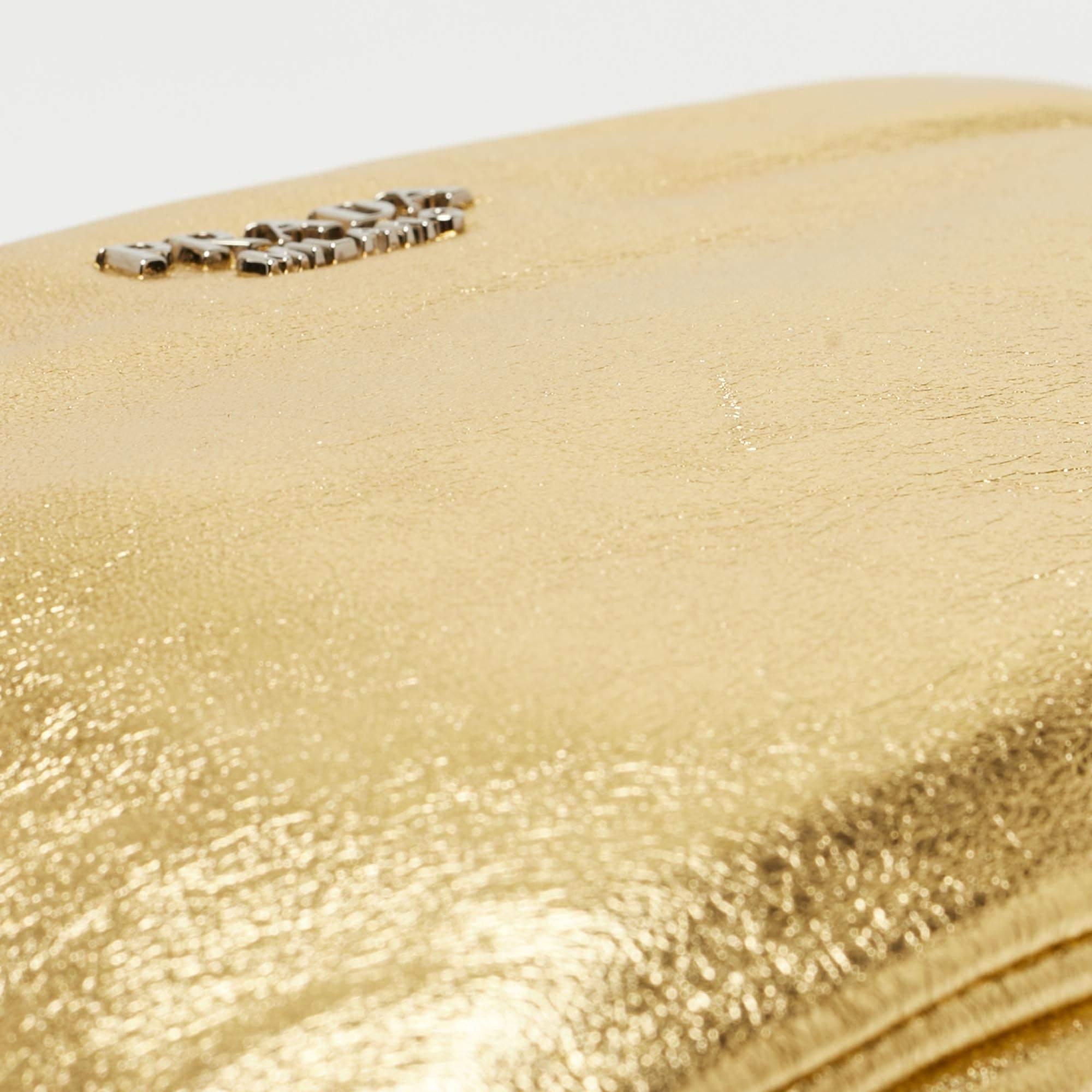 Prada Metallic Gold Leather Double Zip Clutch For Sale 6